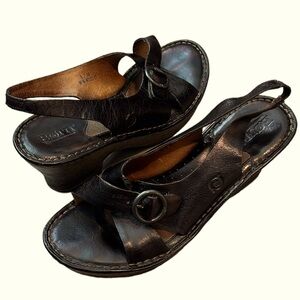 Born Black leather sling back high heel 3 1/4 in Women size 8